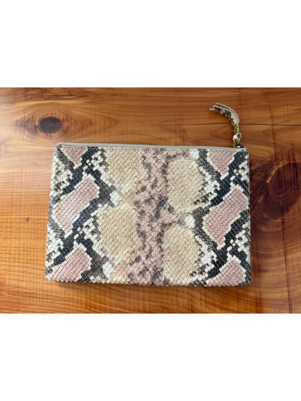 Madewell Brown Tone Animal Print Leather Zipped Clutch Bag